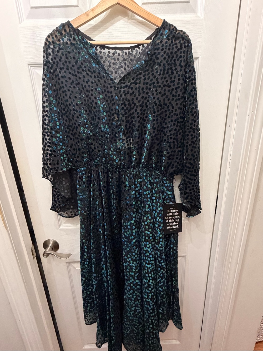 Tuckernuck Black Dress with Teal Sequin Dot Accents